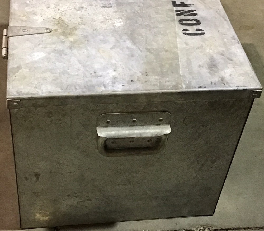 Military Riveted Metal Trunk Marked Confidential