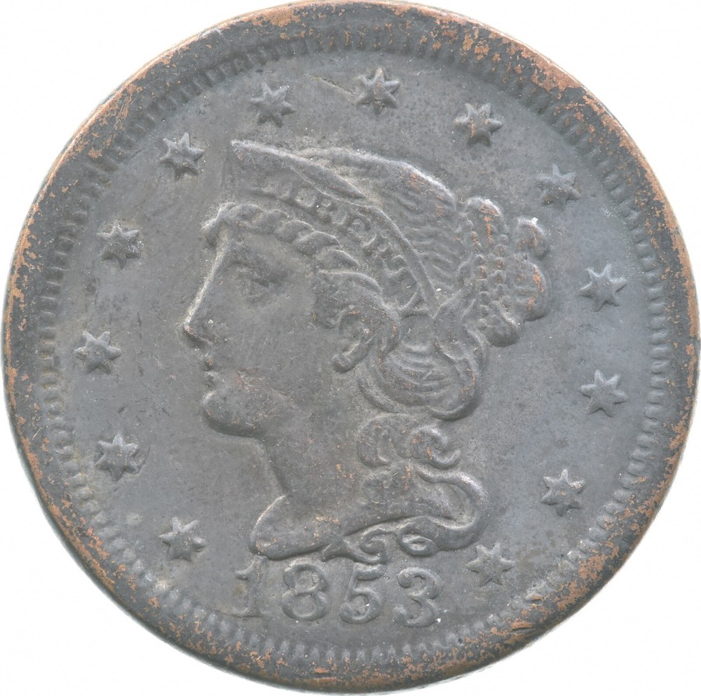 1853 Braided Hair Large Cent *7601