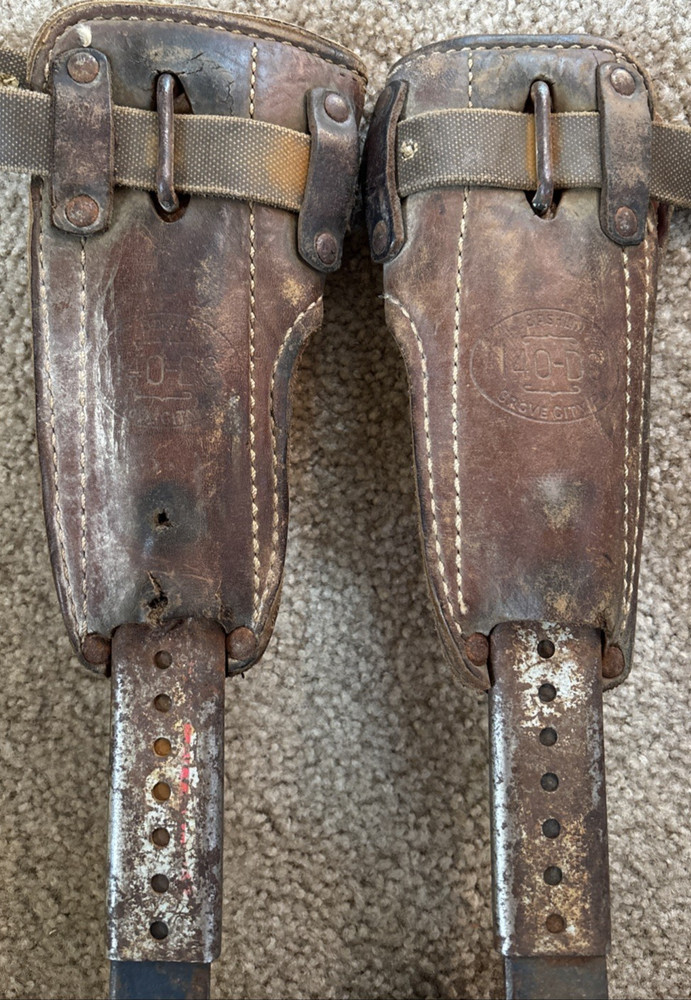 Vtg Bashlin POLE CLIMBERS GAFFES Lineman BASHLIN LEATHER PADS 140-DS