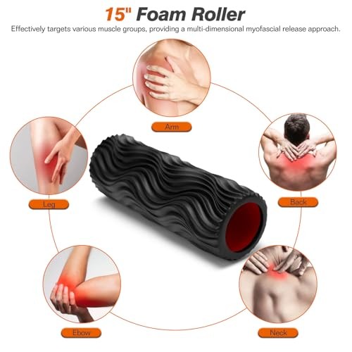 Foam Roller, 15" High Density Foam Back Roller, Wave Textured Massage Black