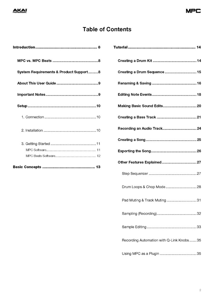 Akai Pro MPC Software Version 2.14 User Guide Manual: 347 Pages Color