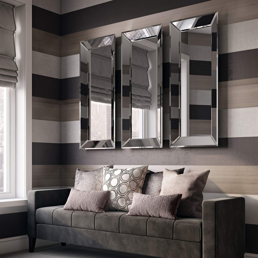 Howard Elliott Vogue Inward Rectangular Hanging Wall Mirror, Large Silver