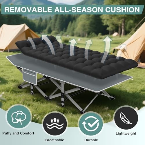 Camping Cot for Adults, Heavy-Duty Basic - 75x28x15" Gray Cot + Onyx Pad