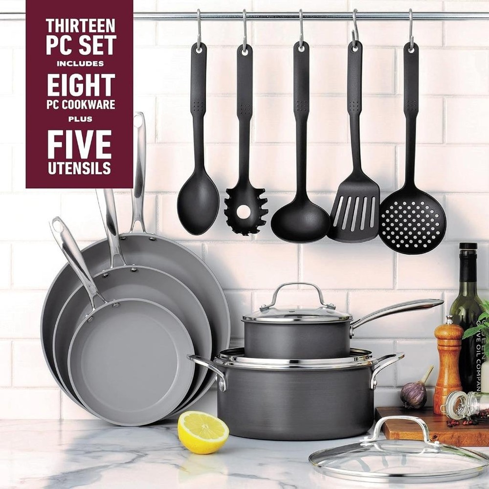 8 Piece Hard Anodized Premium Chef??s Cookware Set |+ 5 Piece Utensil Set