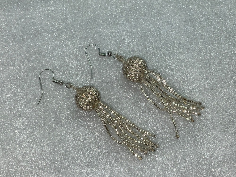 BOHO Seed Bead Beaded Earrings Fringe Tassel Bohemian Dangle Drop Silver White