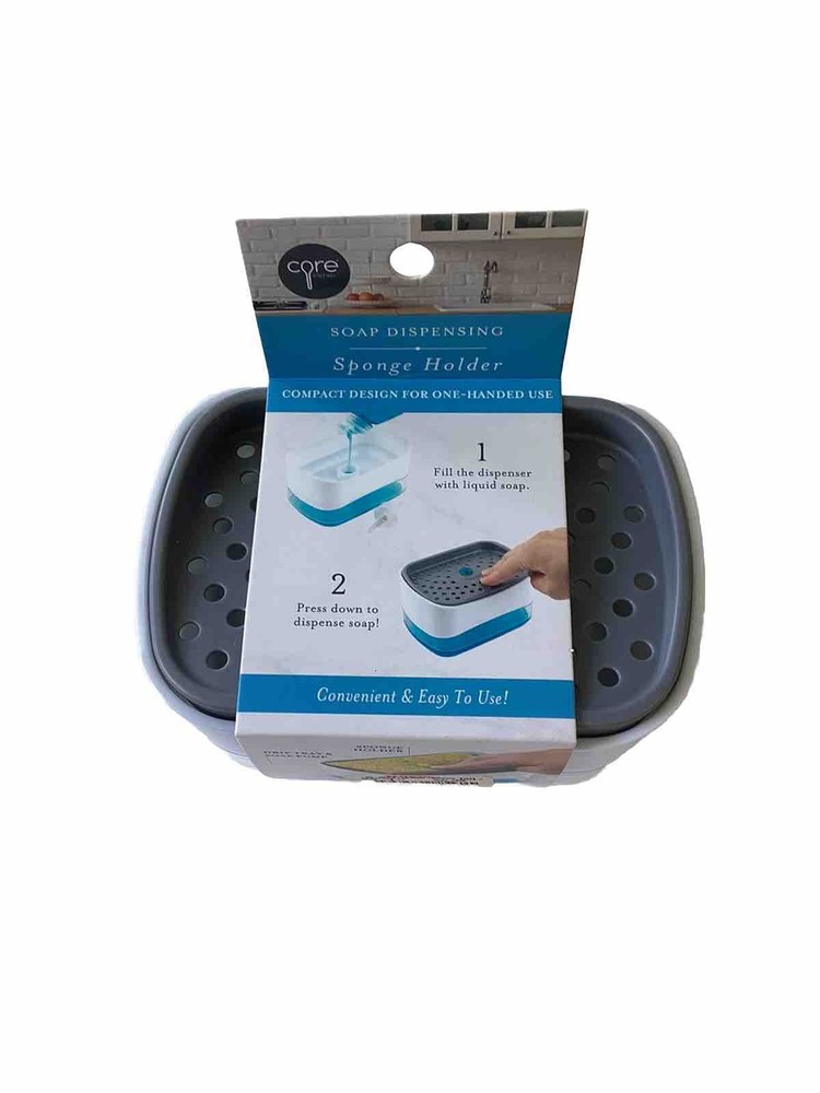 Core Kitchen~ White/Gray Soap Dispensing Sponge Holder