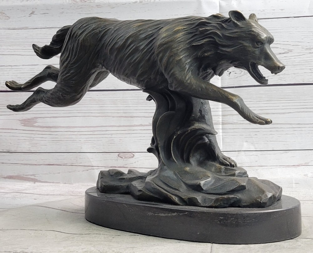 Captivating Wolf in Motion C Williams Bronze Statue Lost Wax Method Home Office