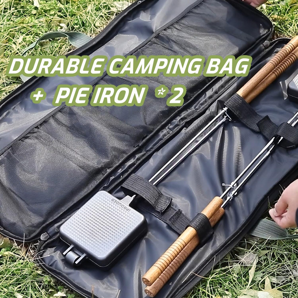 Large Cast Iron Campfire Pie Iron Sandwich Maker - 2 Pcs with Storage Bag