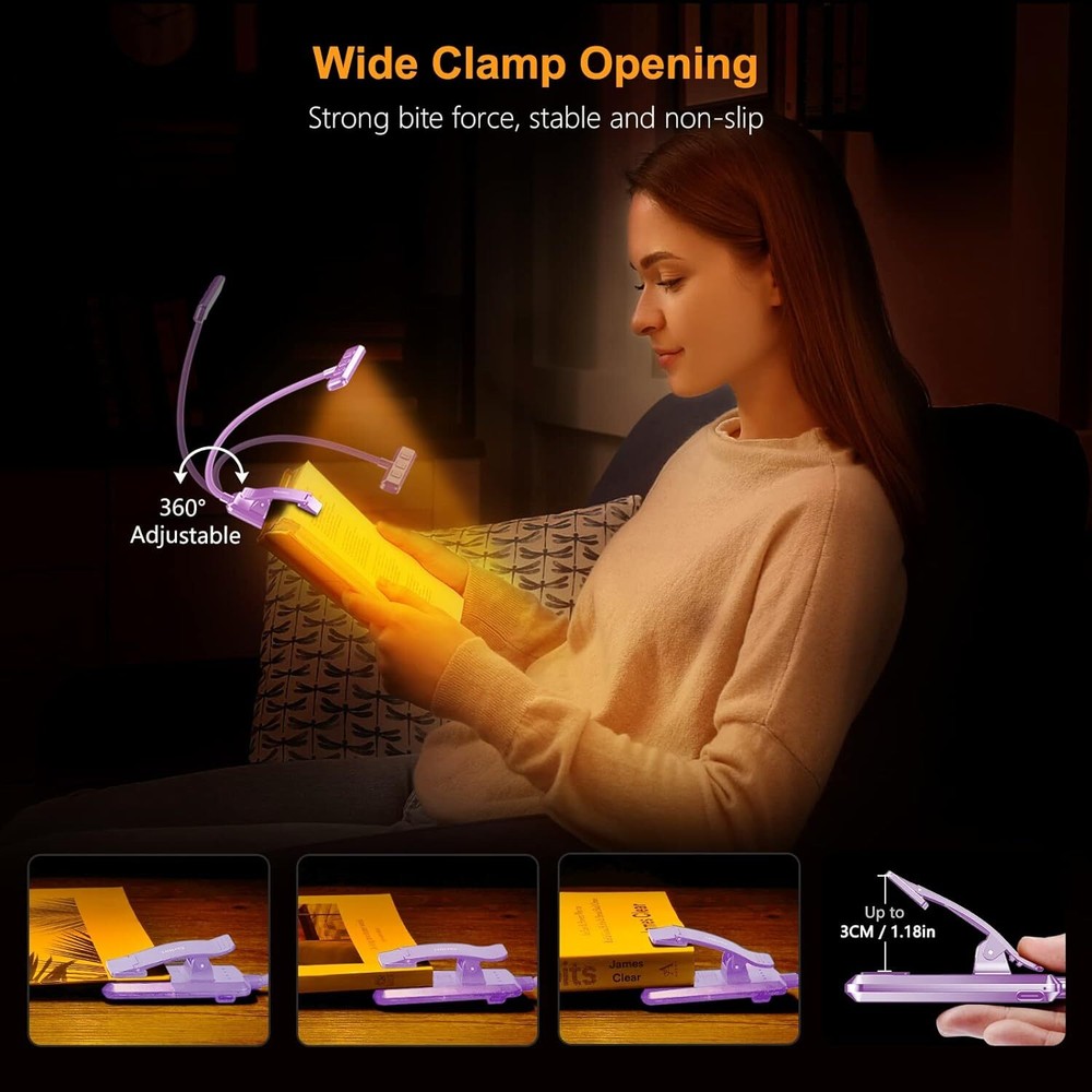 19 LED Rechargeable Book Light for Reading in Bed with Memory Function- Eye Cari