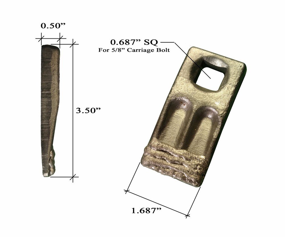 9 - Square Hole Replacement Hardfaced Auger Teeth w/ Hardware - BC58F-HF-I