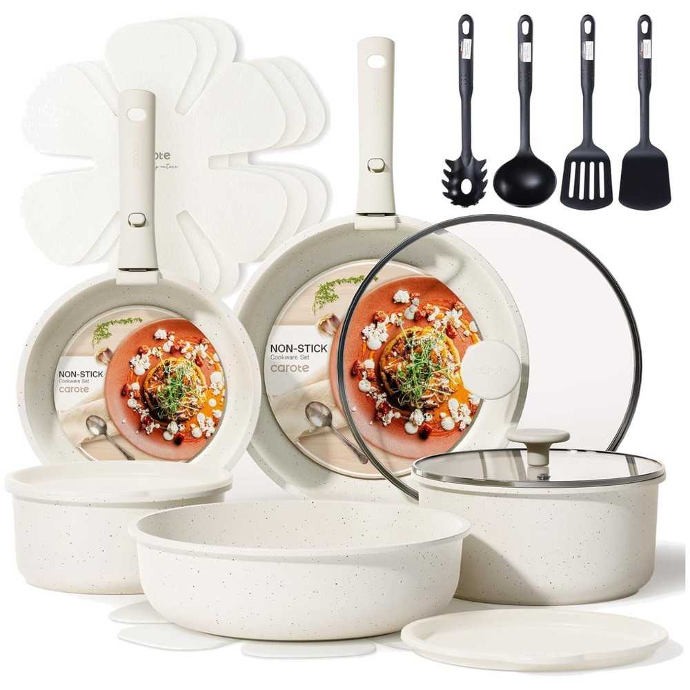 Versatile 19 Piece Cookware Set, Nonstick, Removable Handle