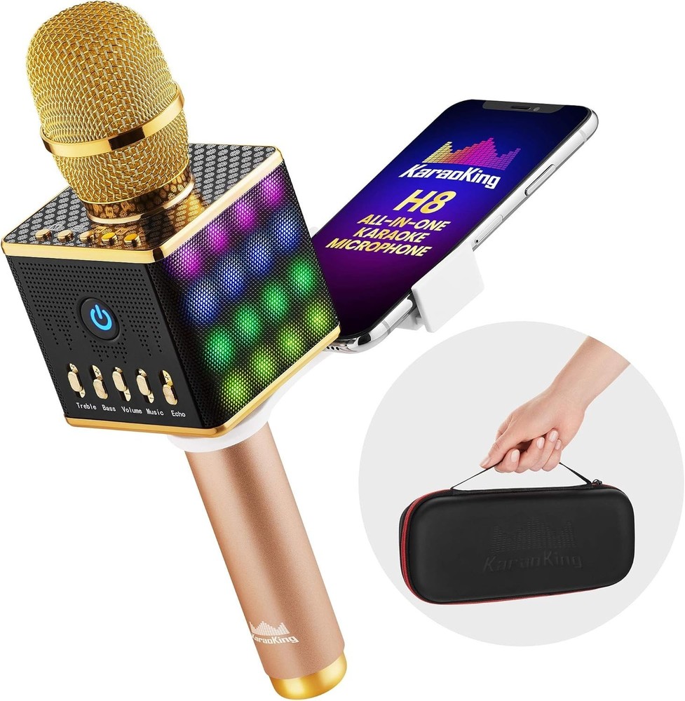 Wireless Karaoke Microphone (LED Light, Gold)