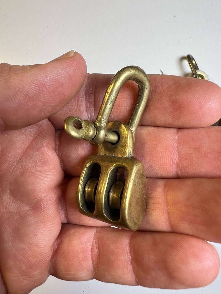 Small Tiny Antique Nautical Rope Blocks & Brass Shackles Wood & Rigging Pulley