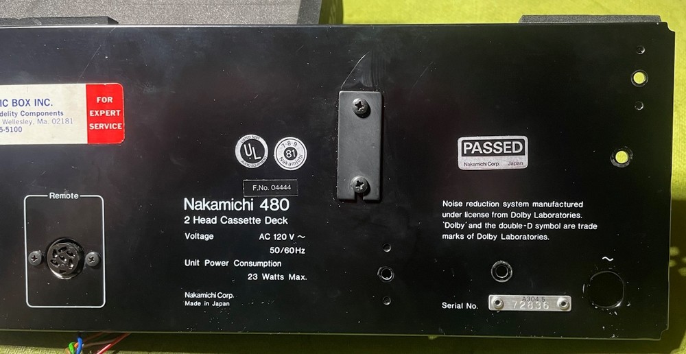 Nakamichi 480 Cassette Deck Part Rear Panel