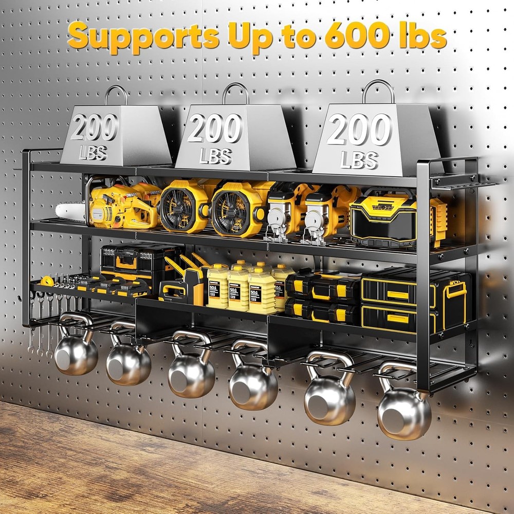 Power Tool Organizer Wall Mount - 600Lbs Load 4 Layer Storage Rack with 12 Drill