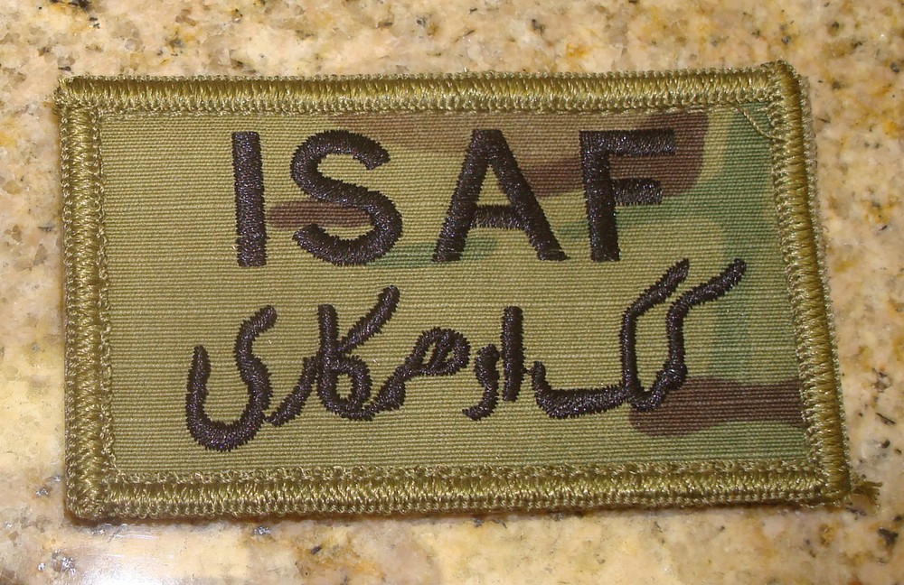 USAF PATCH ,ISAF,GREEN USAF BORDER,MULTI-CAM, SCORPION,WITH hook loop fastener