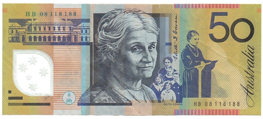 2008 $50 HB 08118188 - 7 Digit Binary Number Note Australia Polymer Banknote