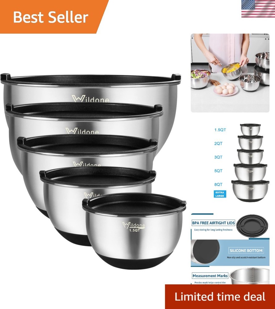 Versatile 5-Piece Mixing Bowl Set - Includes Airtight Lids and Stackable Design