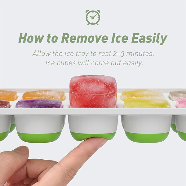 Ice Cube Tray with Lid, 2 Packs 28 Cubes Durable Stackable Easy-Release