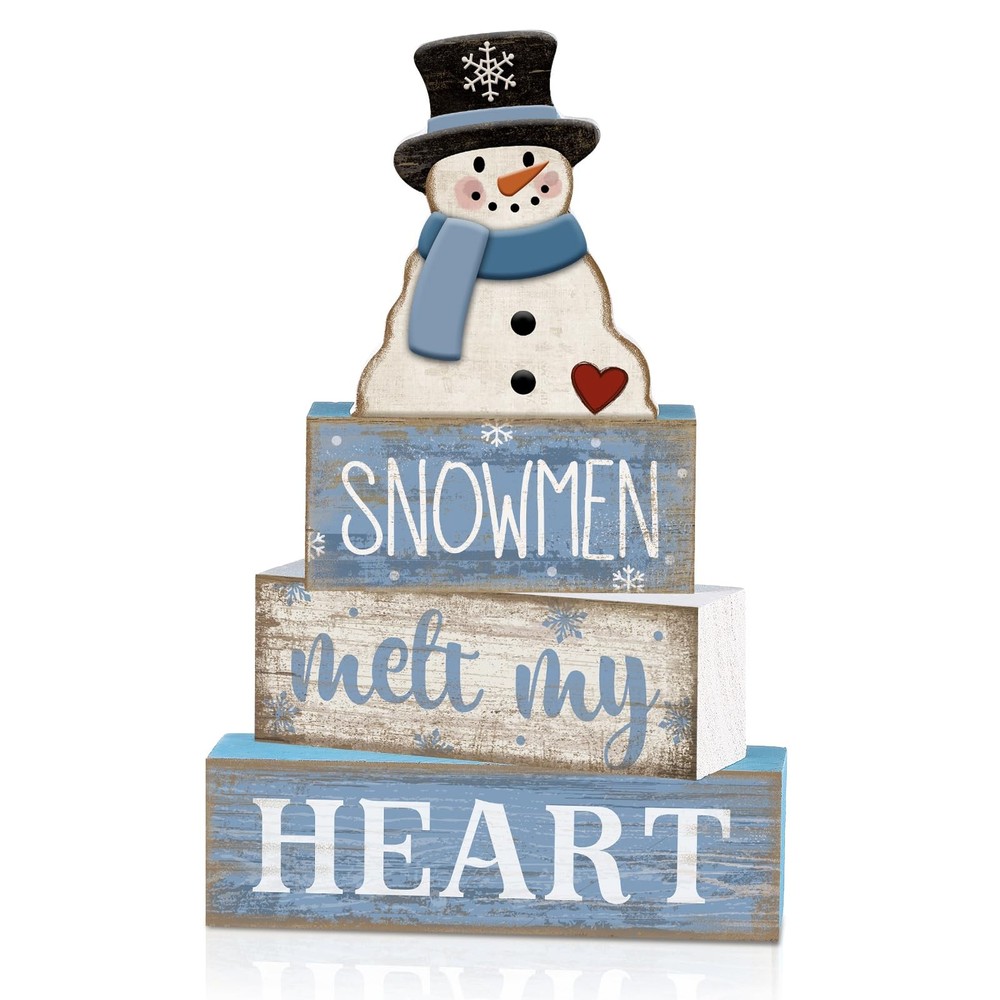 Moucuny 4 Pcs Winter Table Decorations Blue and White Snowman multicolor