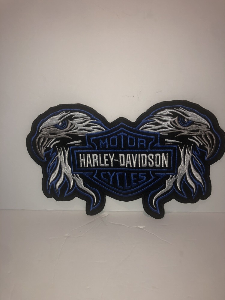 Double Eagle Blue Harley Davidson Embroidery Patch 12" Iron On Or See On