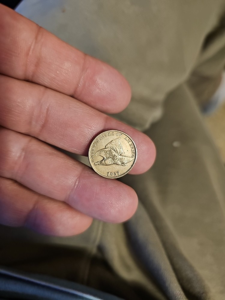 1857 Flying Eagle Cent Penny AU, Almost Uncirculated