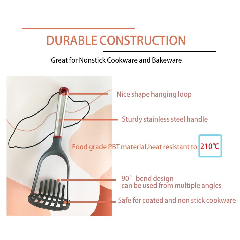 Non Scratch Potato Masher - Versatile Hand Tool and Dark Gray