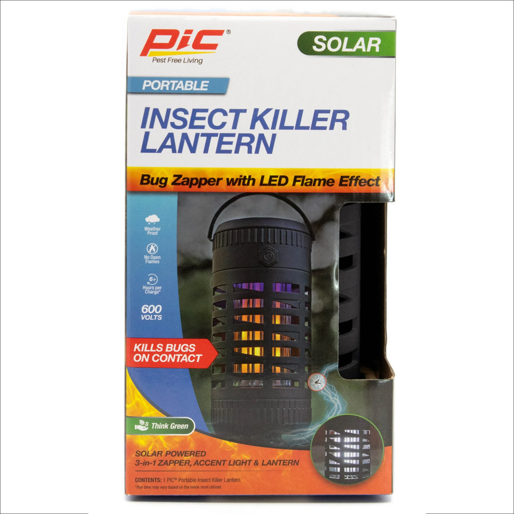 2-Pack PIC - Portable Bug Zapper Insect Killer Solar Lantern LED Flame Effect