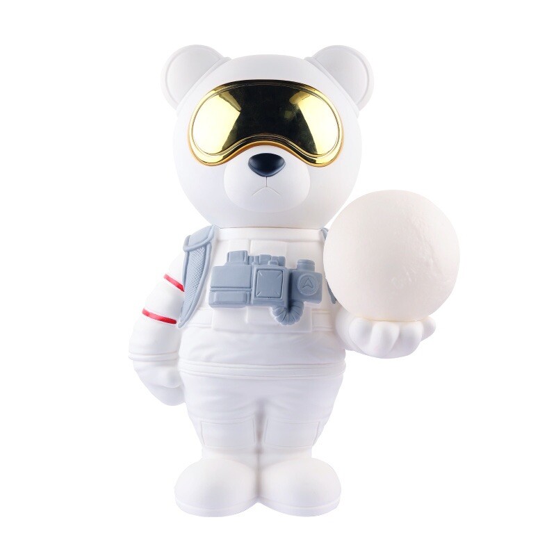 Astronaut Bear Holding Moon White LED Night Light Bluetooth Speaker Portable EUC