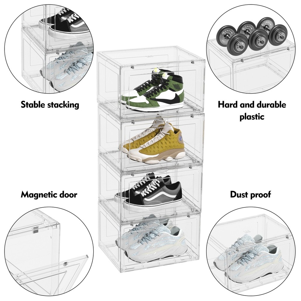 Kekow 12-Packs X-Large Shoe Storage Box Clear Plastic Stackable Shoe Organizer