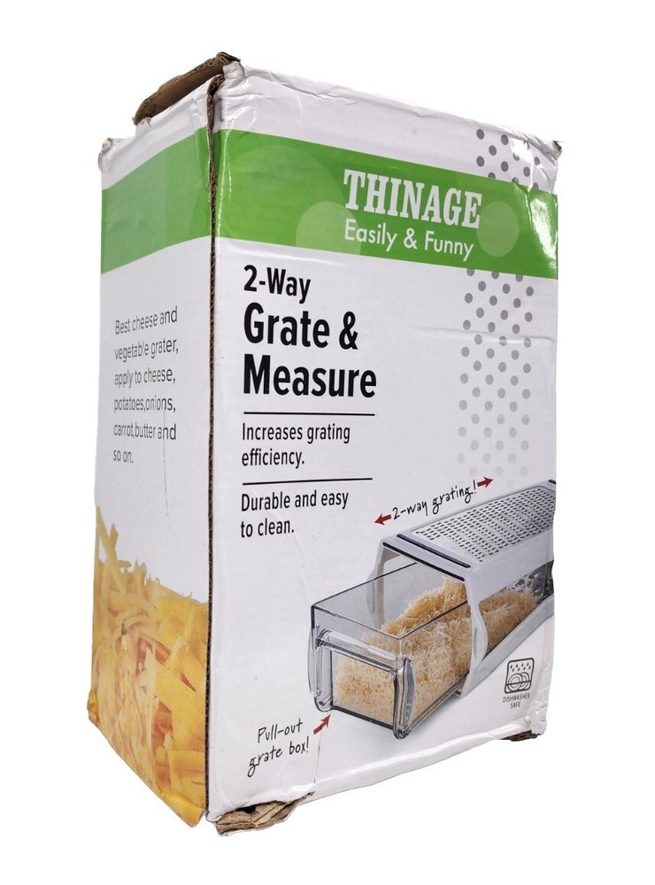 Thinage Easily & Funny 2-Way Grate & Measure Container, White