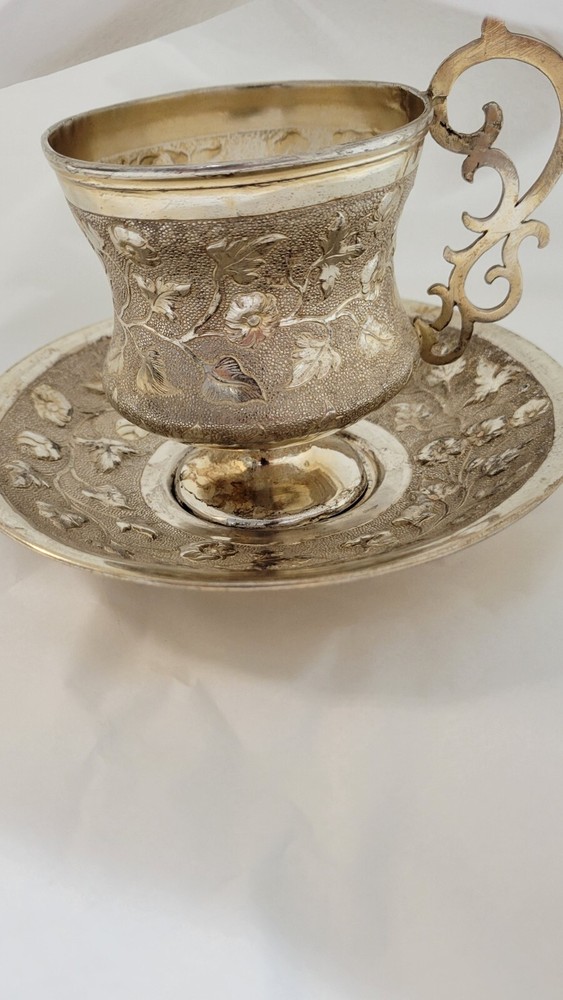 RUSSIAN SILVER TEA CUP AND SAUCER  1866