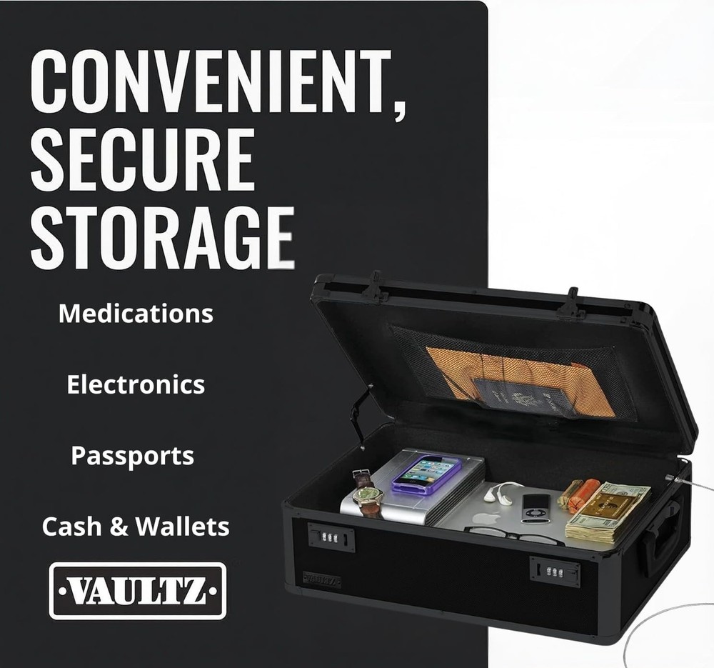 Durable Combination Lock Box - Heavy Duty Dorm Storage Trunk, Laptop Safe, Black