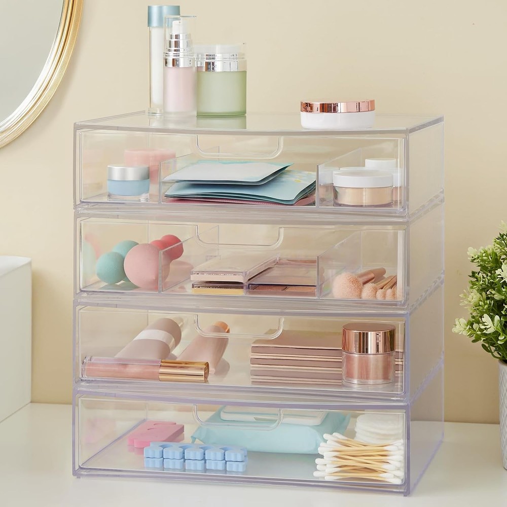 Plastic Stackable Organizer Drawers Set of 2 Clear 12.5" Wide Set