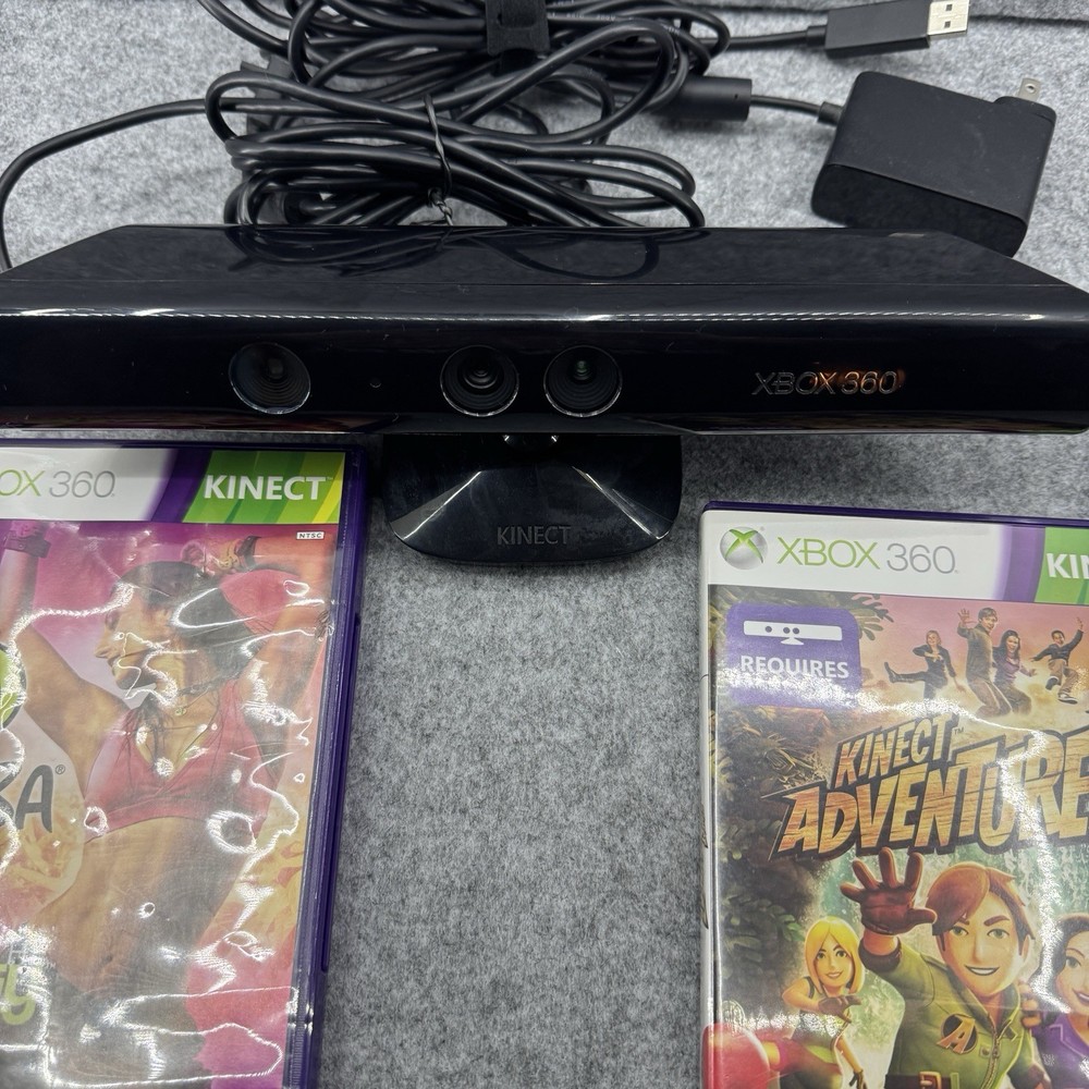 Microsoft 1414 Xbox 360 Kinect Sensor Bar - Black With 2 Kinect Games