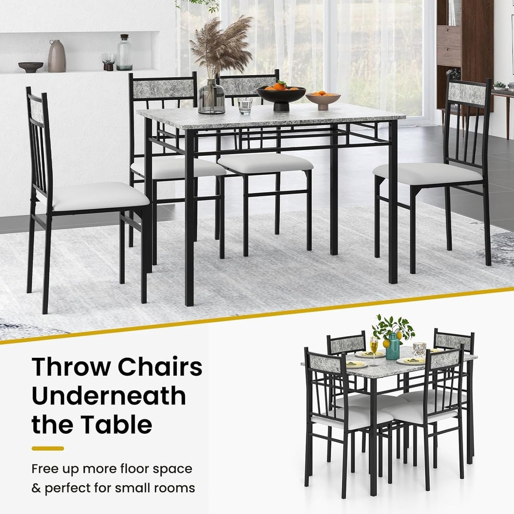 Modern Space-Saving Kitchen Table Set for 4 – Durable Metal Frame Included