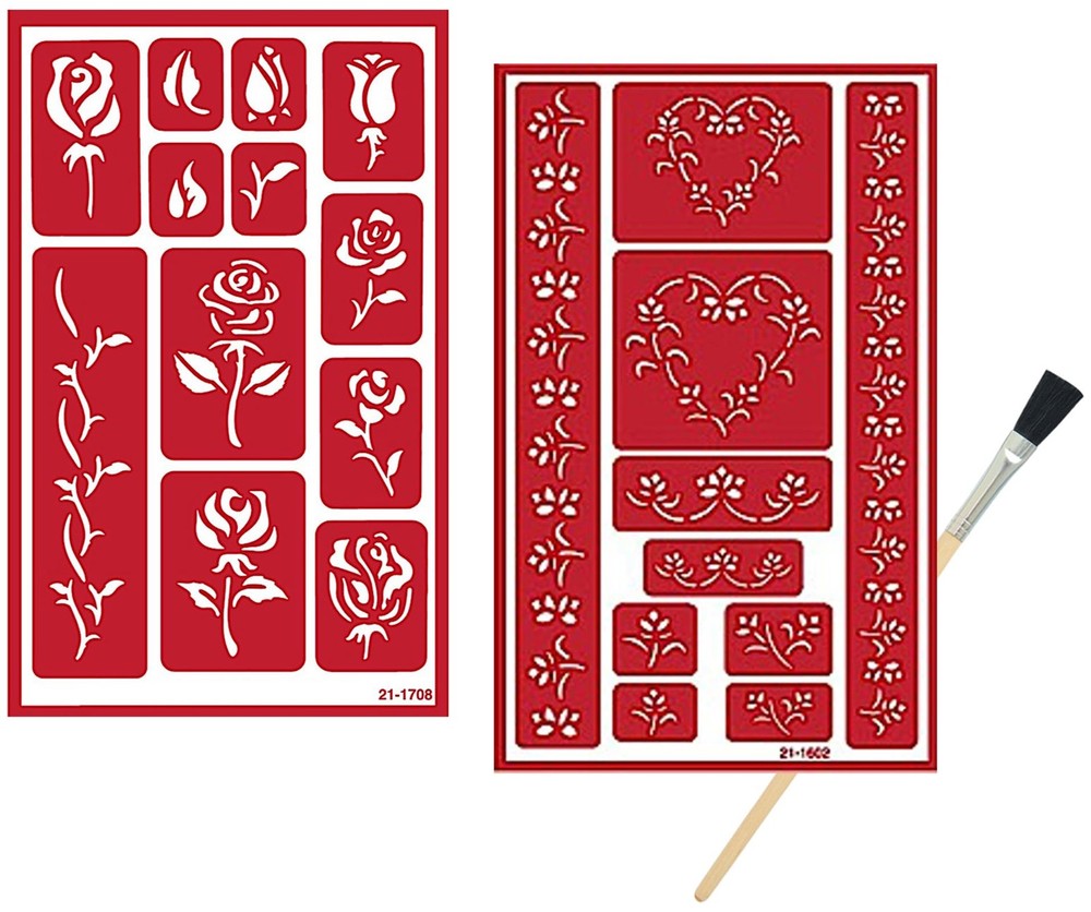 2 Reusable Glass Etching Stencils - Rose and Hearts Themed Etch Stencil - Wed...