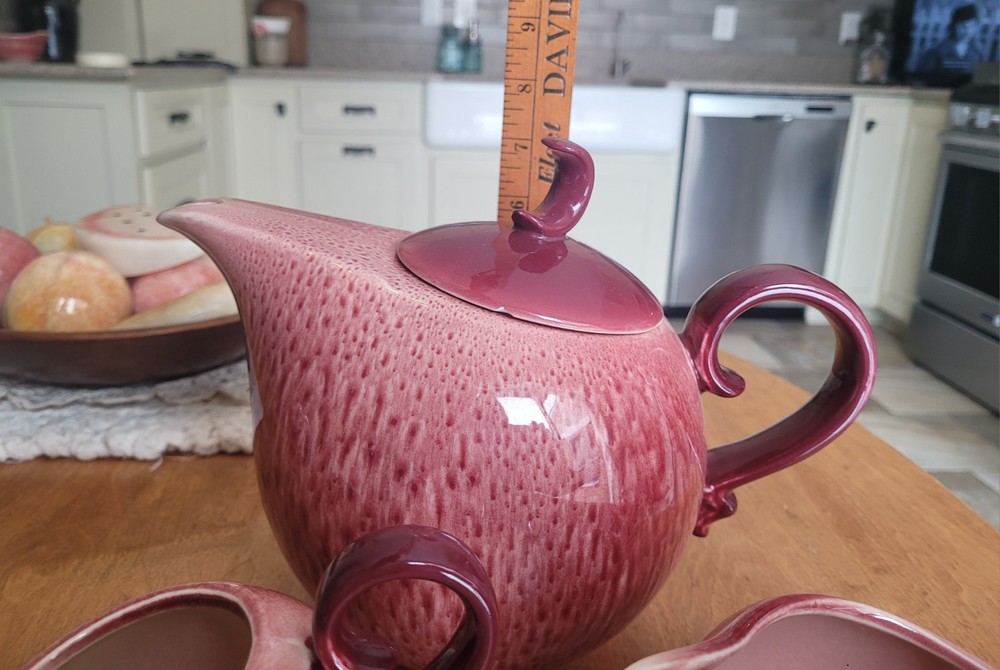 Mid Century Hull Maroon Tea Set. Beautiful!