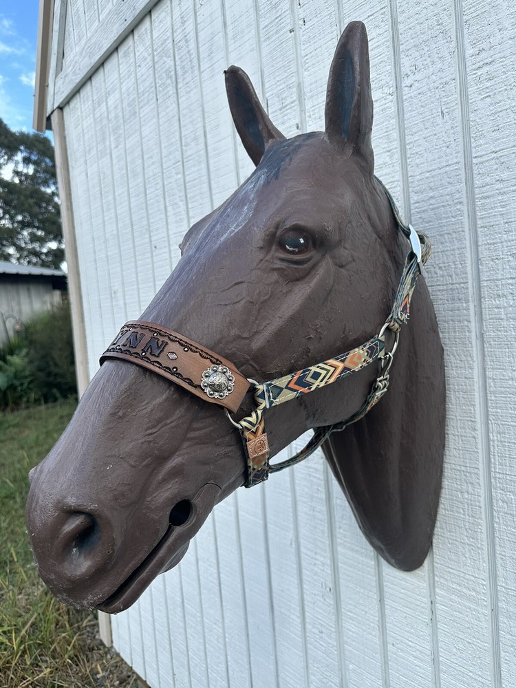 Personalized Nylon Horse Halter Earth Tone Aztec