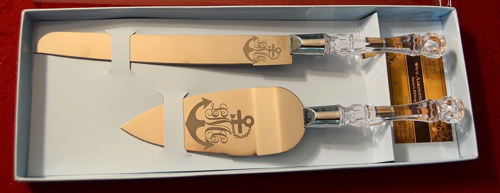 Anchor Monogram couple cake Knife and Server, Free Monogram and Date