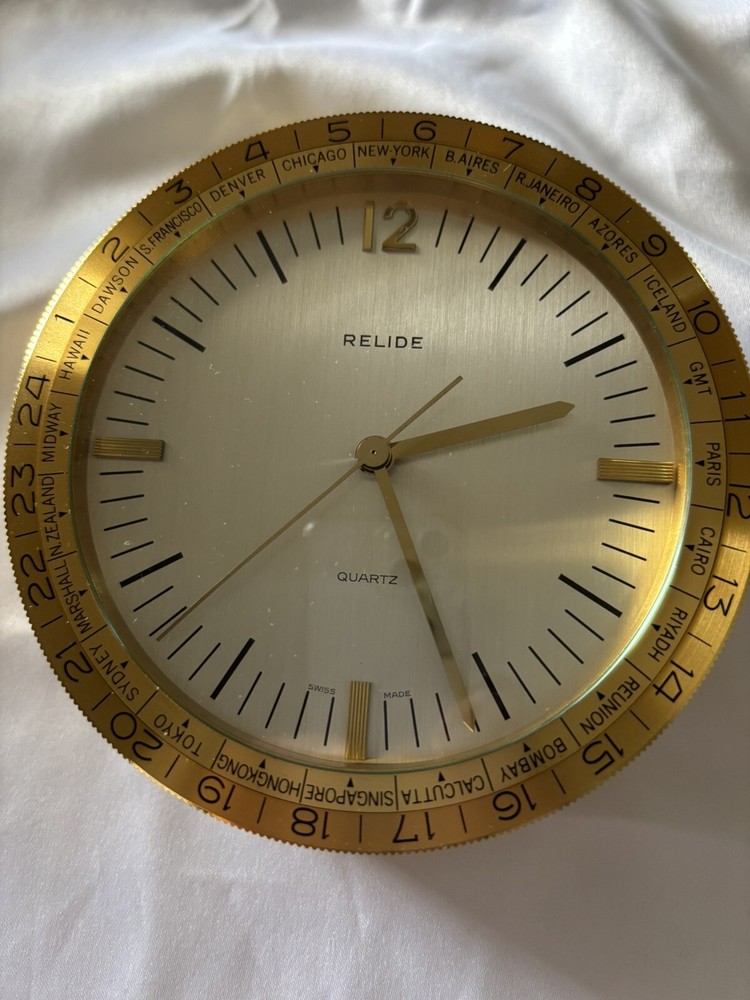 Relide Mid Century Modern Brass World Desk Clock