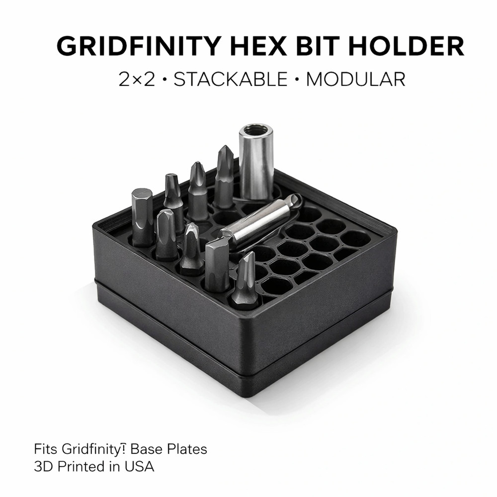 Gridfinity 2×2 Hex Bit Holder Stackable | 1/4" Bit Organizer | Modular Storage