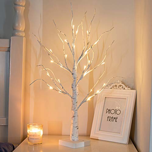 Artificial Tree for Easter Decorations, 2 FT with LED Lights, Warm Birch Tree