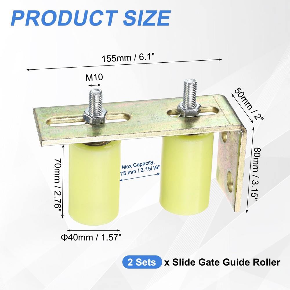 4Pcs Slide Gate Guide Roller 3" Nylon Gate Support Rollers with Bracket, Yellow