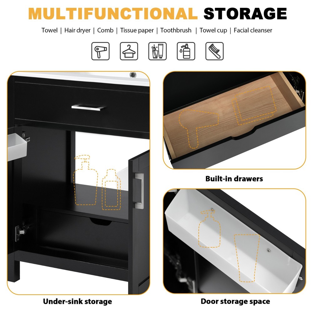 30-Inch Black Bathroom Vanity with Ceramic Sink and Ample Storage