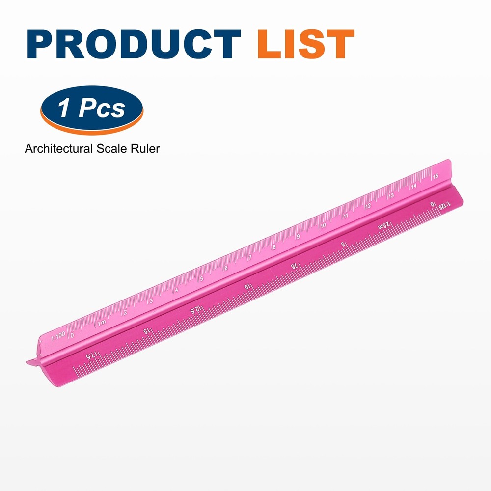 7 Inch Metric Architectural Triangular Scale Ruler Small Scale, Rose Red