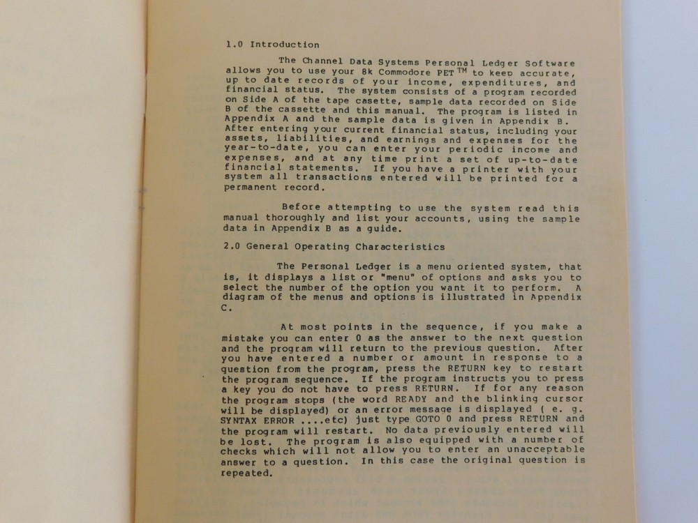 Vtg 1978 Personal Ledger for Commodore PET Computer Manual Channel Data Systems