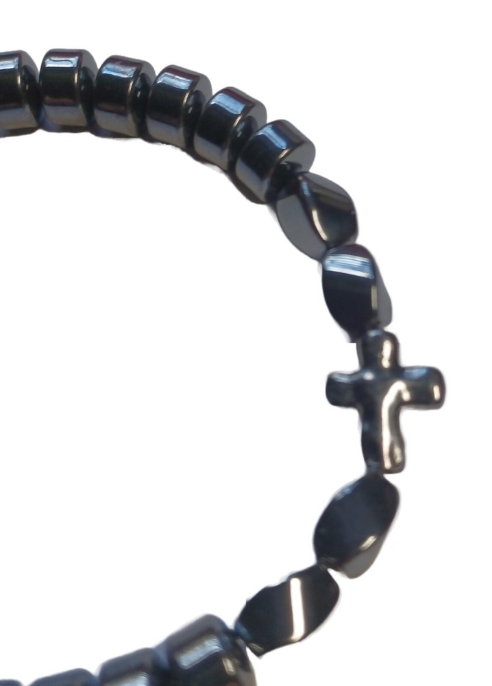 Chic Hematite Beaded Bracelet with Cross Charm