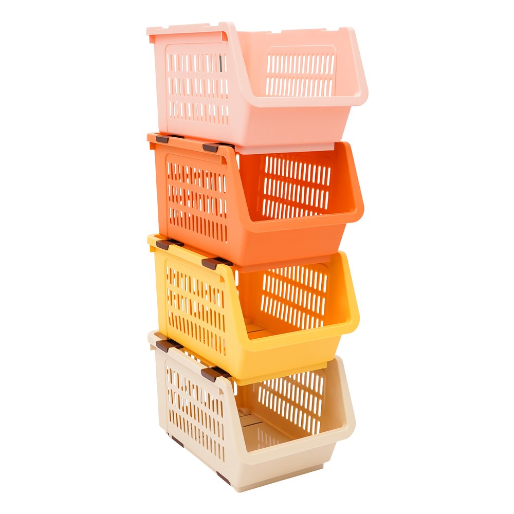 4 PCS Stacking Storage Baskets, Stackable Organizer Baskets,?Storage Bins