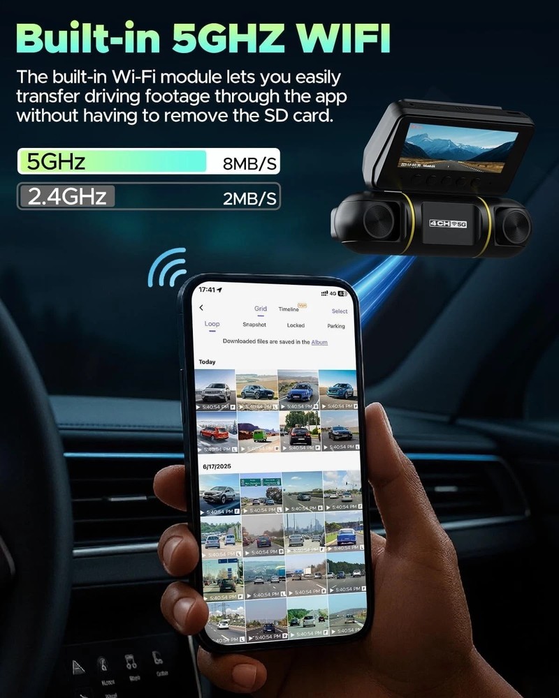 LAMTTO 360°4 Channel Dash Cam Front Rear Inside 5G WiFi Dash Camera Night Vision